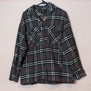 Spoon Jeans Gray and Red Plaid Button Up Shacket size Medium